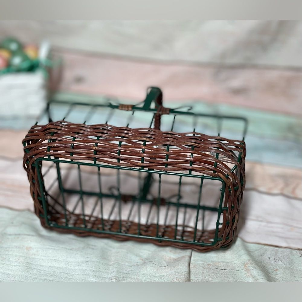 9” Wicker & Green Metal Rectangular Basket EPC Multifunctional Storage D… - Picture 4 of 10